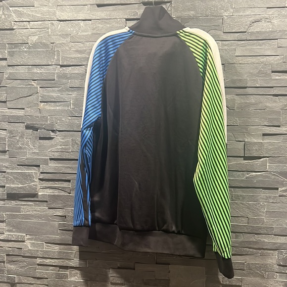 Puma Long Raglan Sleeve Front Zip Closure Track Jacket w/Bright Striped Sleeves - Picture 10 of 11